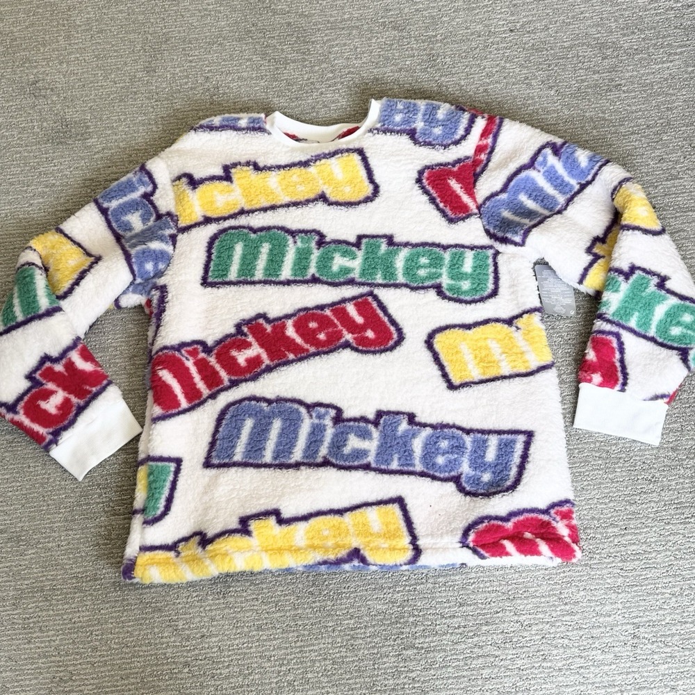 Disney Mickey Logo Sherpa Pullover Sweatshirt Shirt Adult size‎ Large